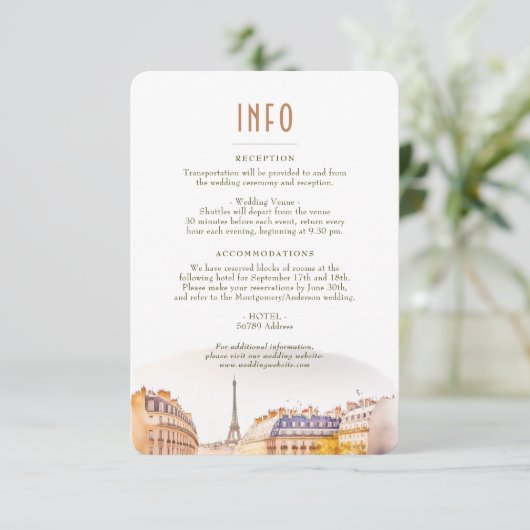 Wedding Insert INFO und Details Paris Frankreich Einladung (Stehend Vorderseite)