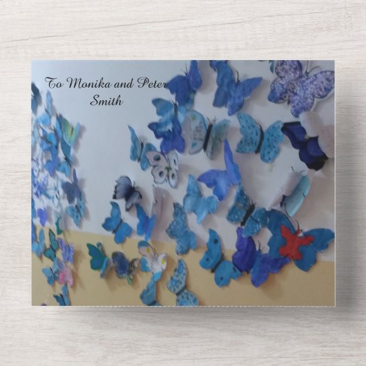 wedding invitatio blue butterflies all in one einladung (Vorderseite)