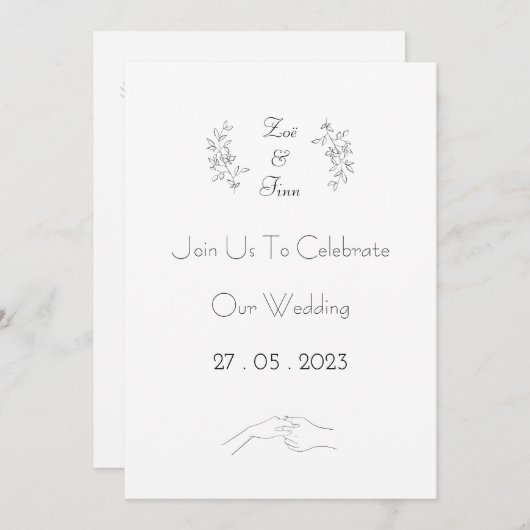Wedding Invitation (12,7 x 17,8 cm) - Black&White Einladung (Vorne/Hinten)