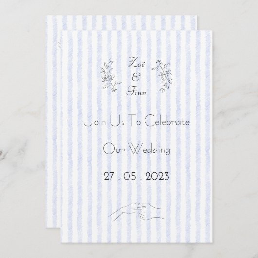 Wedding Invitation (12,7 x 17,8 cm) - Blue Stripes Einladung (Vorne/Hinten)