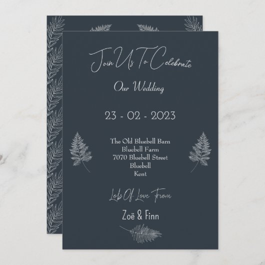 Wedding Invitation (12,7x17,8cm) - Blue And White Einladung (Vorne/Hinten)