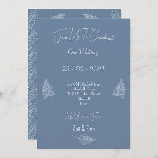 Wedding Invitation (12,7x17,8cm) - Blue And White Einladung (Vorne/Hinten)