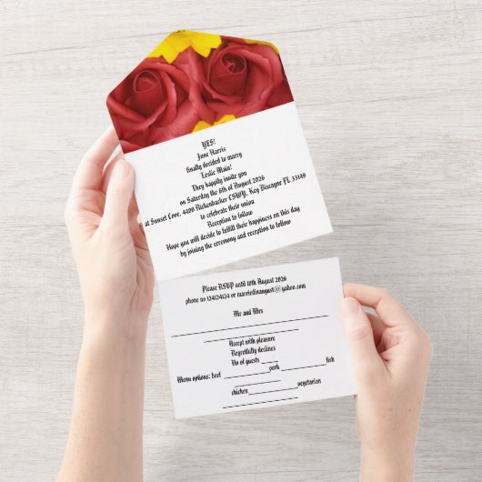 wedding invitation all in one red roses sunflower  einladung (Abreißen)