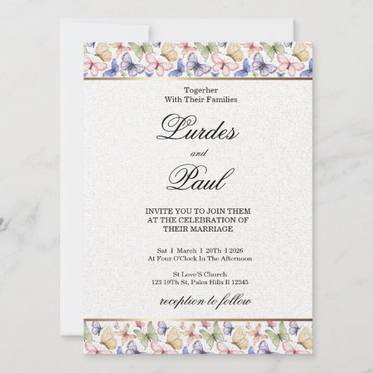 Wedding invitation Border Butterfly Einladung (Vorderseite)