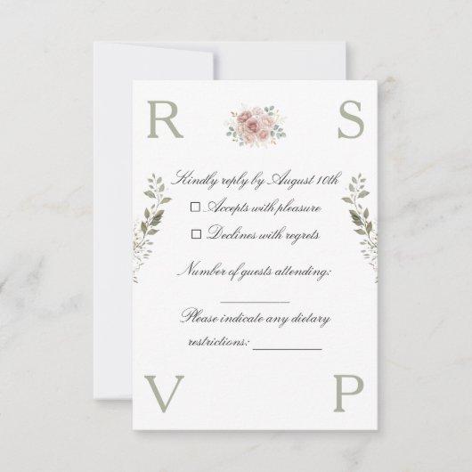 Wedding invitation card decorated with flowers RSVP karte (Vorderseite)