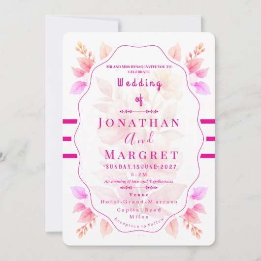 Wedding Invitation Classic Pink Floral Aesthetic Einladung (Vorderseite)