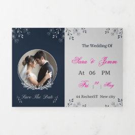 Wedding Invitation | Elegant Bride & Groom Illustr Dreifach Gefaltete Einladung
