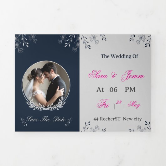 Wedding Invitation | Elegant Bride & Groom Illustr Dreifach Gefaltete Einladung (Cover)