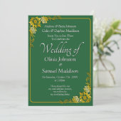 Wedding Invitation Emerald Green Gold White Einladung (Stehend Vorderseite)
