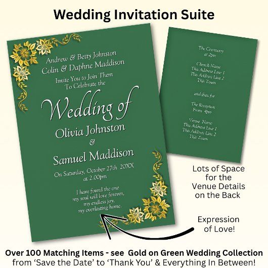 Wedding Invitation Emerald Green Gold White  Einladung