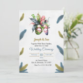 Wedding invitation featuring tropical flowers einladung (Stehend Vorderseite)