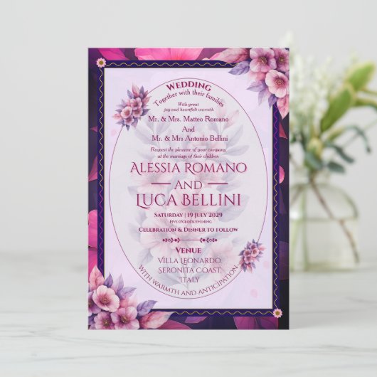 Wedding Invitation Floral Elegant Minimalist Einladung (Stehend Vorderseite)