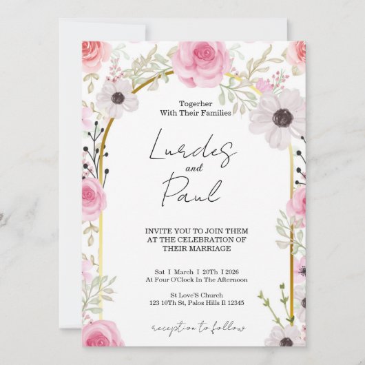  Wedding invitation Floral Pink Einladung (Vorderseite)