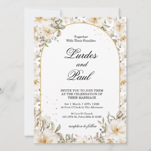  Wedding invitation Flower Vintage White Einladung (Vorderseite)