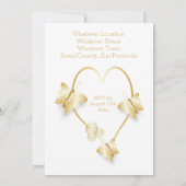 Wedding Invitation Gold Coloured Heart Butterfly Einladung (Rückseite)