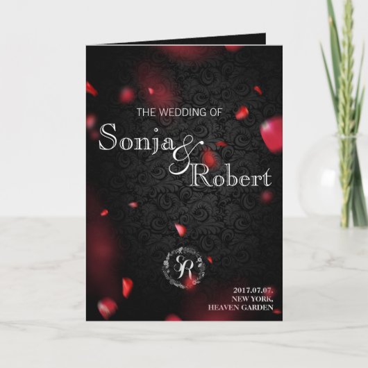 Wedding Invitation - Gothic Black w Rose Petals Einladung (Vorderseite)