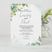  Wedding invitation  green flowers with gold Einladung (Stehend Vorderseite)