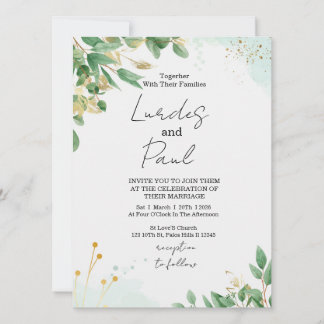  Wedding invitation  green flowers with gold Einladung