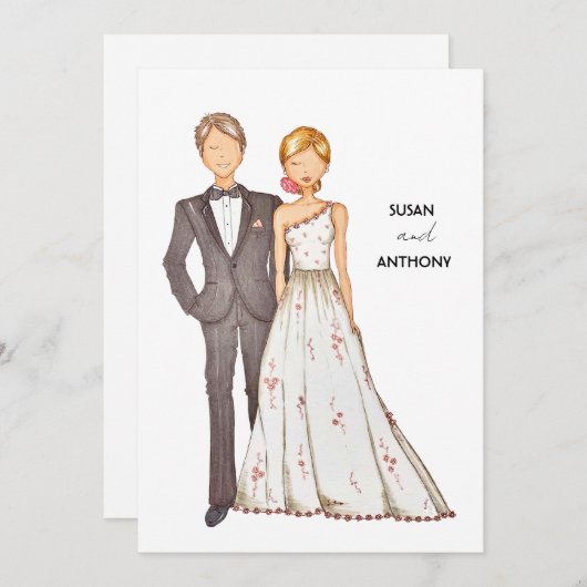 Wedding invitation, hand drawn illustration. einladung (Vorne/Hinten)