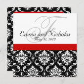Wedding Invitation Monogram Damask Red Back View Einladung (Vorne/Hinten)