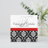Wedding Invitation Monogram Damask Red Back View Einladung (Stehend Vorderseite)