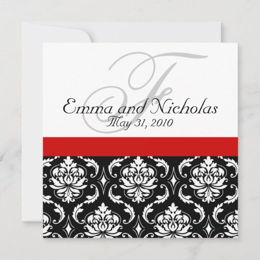 Wedding Invitation Monogram Damask Red Back View Einladung (Vorderseite)