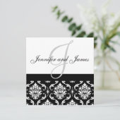 Wedding Invitation Monogram Names Black Damask Einladung (Stehend Vorderseite)