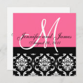 Wedding Invitation Monogram Names Date Pink Damask Einladung (Vorne/Hinten)