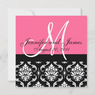 Wedding Invitation Monogram Names Date Pink Damask Einladung