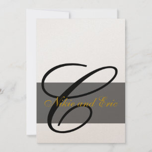 Wedding Invitation Monogram Names Gold Black Gray Einladung