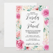  Wedding invitation Roses Pink Einladung (Vorne/Hinten)