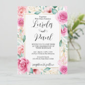  Wedding invitation Roses Pink Einladung (Stehend Vorderseite)