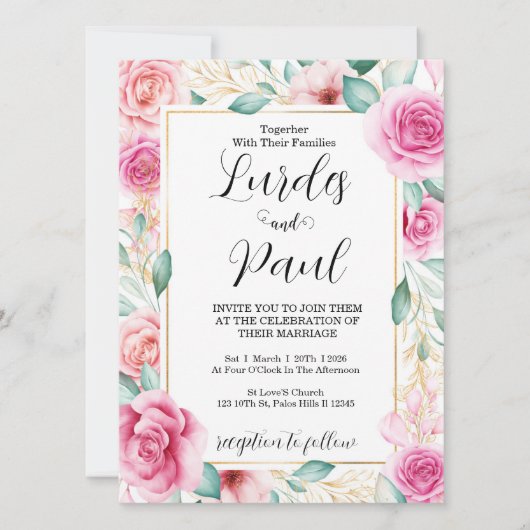  Wedding invitation Roses Pink Einladung (Vorderseite)