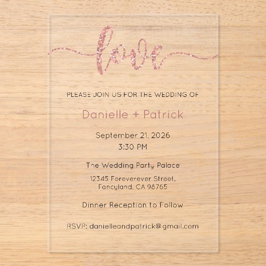 Wedding Invitation, Wedding Stationary, Heart Acryleinladungen (Vorderseite)