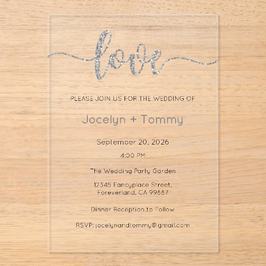 Wedding Invitation, Wedding Stationary, Heart Acryleinladungen (Vorderseite)