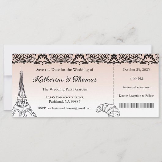 Wedding Invitation, Wedding Stationary, Paris Einladung (Vorderseite)