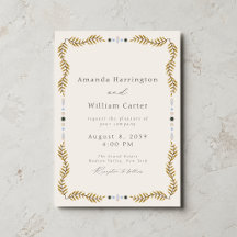 Wedding Invitation with Botanical Frame & Bird