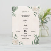 Wedding Invitation with Elegant Greenery and White Programm (Stehend Vorderseite)