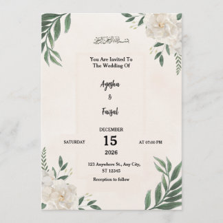 Wedding Invitation with Elegant Greenery and White Programm