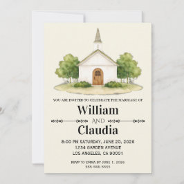 Wedding Invitation with Watercolor Venue Painting Einladung
