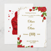 Wedding invitations adorned with red roses are in  einladung (Vorne/Hinten)