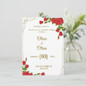 Wedding invitations adorned with red roses are in  einladung (Stehend Vorderseite)