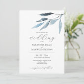 Wedding Invitations Dusty Blue Botanicals Einladung (Stehend Vorderseite)