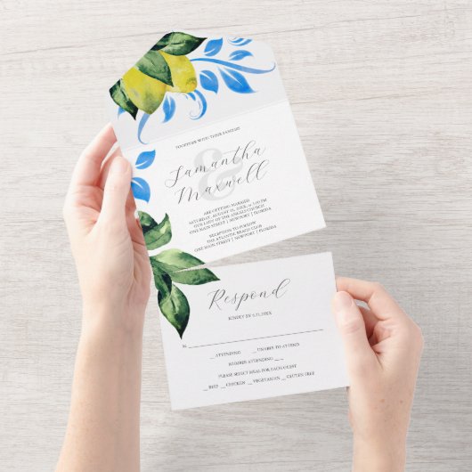 Wedding Invitations with RSVP Card Lemons All In One Einladung (Abreißen)