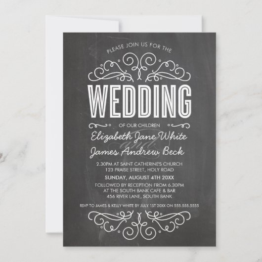 WEDDING INVITE elegante geblüht Kalkboard grau Einladung (Vorderseite)