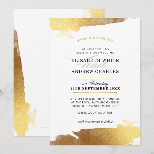 WEDDING INVITE moderne luxuriöse goldvergoldete Ka Einladung (Vorne/Hinten)