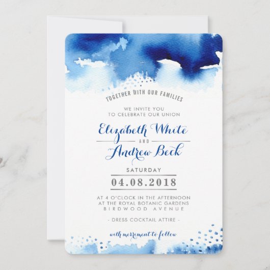 WEDDING INVITE stilvoll chic Aquarell dunkelblau Einladung (Vorderseite)