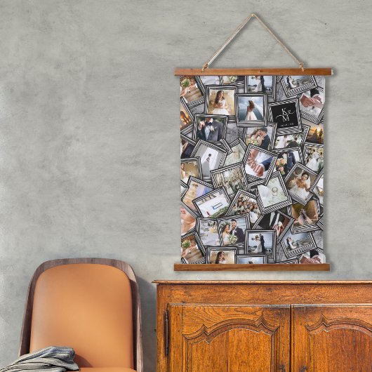 Wedding Keepake 30 Foto Collage Black ID1065 Han Wandteppich Mit Holzrahmen