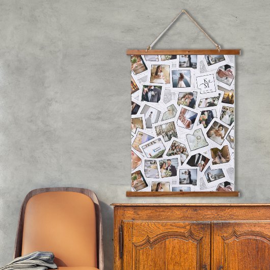 Wedding Keepake 30 Foto Collage White ID1065 Han Wandteppich Mit Holzrahmen