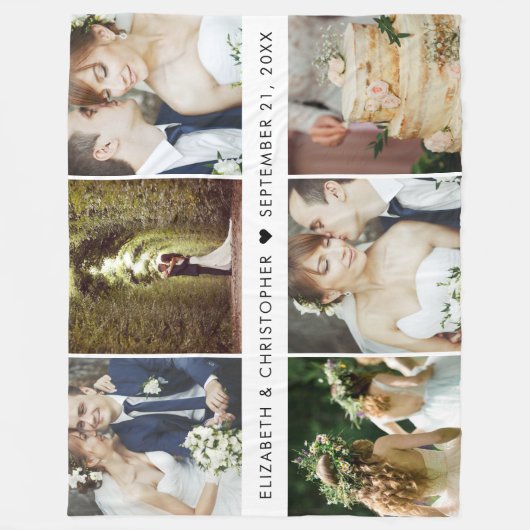 Wedding Keepake 6 Square Foto Collage Fleecedecke (Vorderseite)